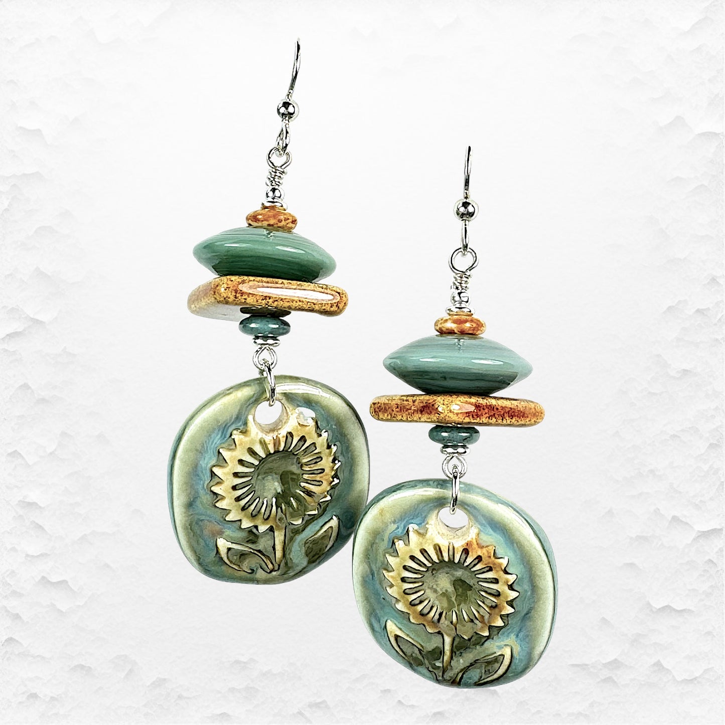 Handcrafted Glass Bead Earrings with Artisan Ceramics from Spain