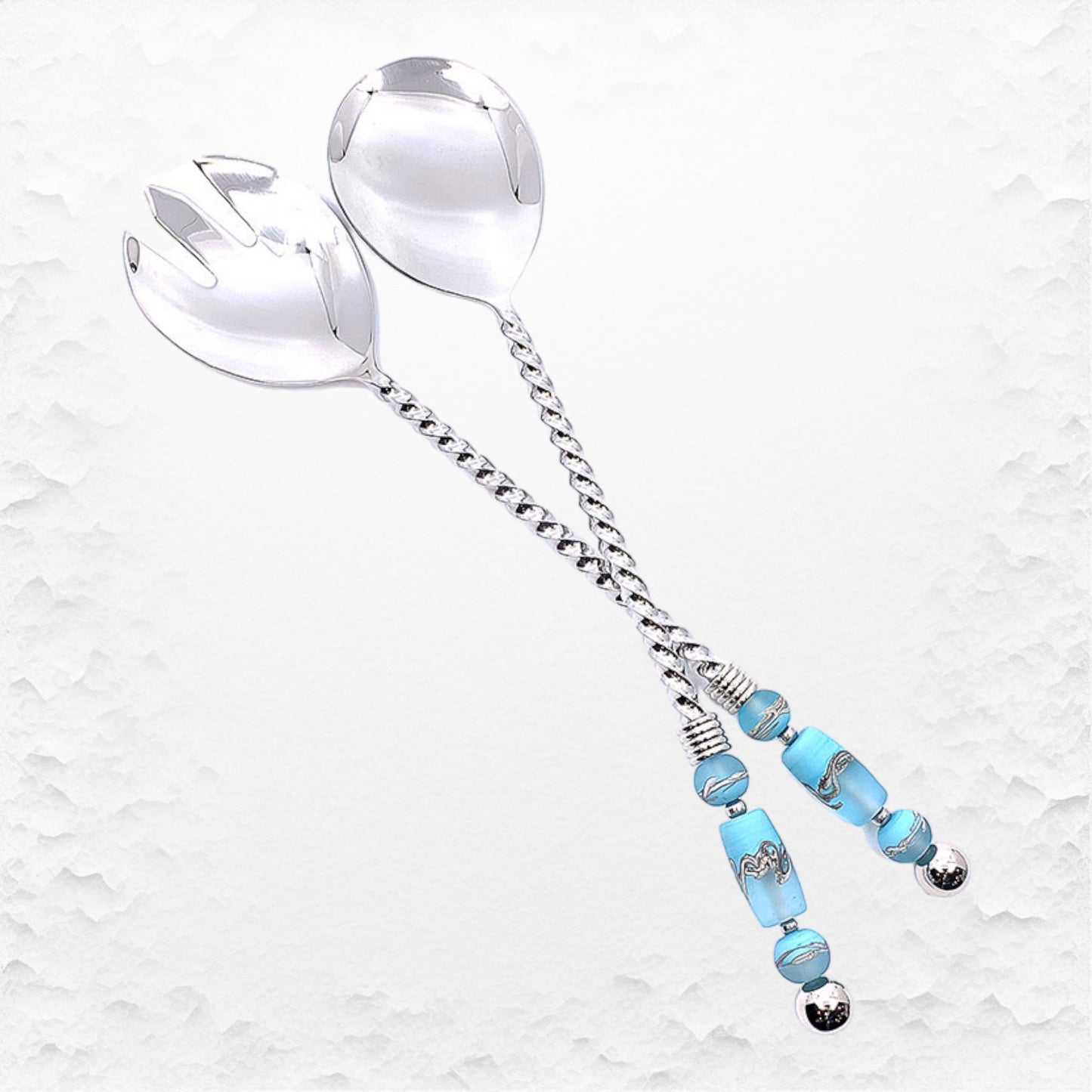 Handcrafted Glass Bead Salad Servers With TWISTED Handles
