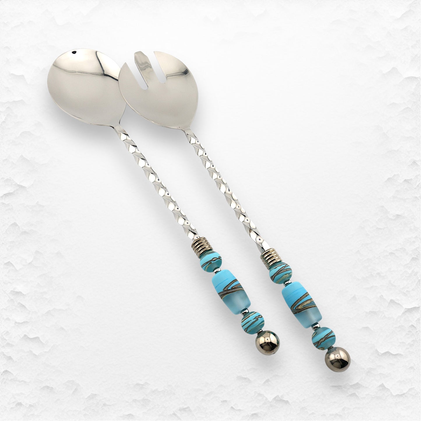 Handcrafted Glass Bead Salad Servers With TWISTED Handles
