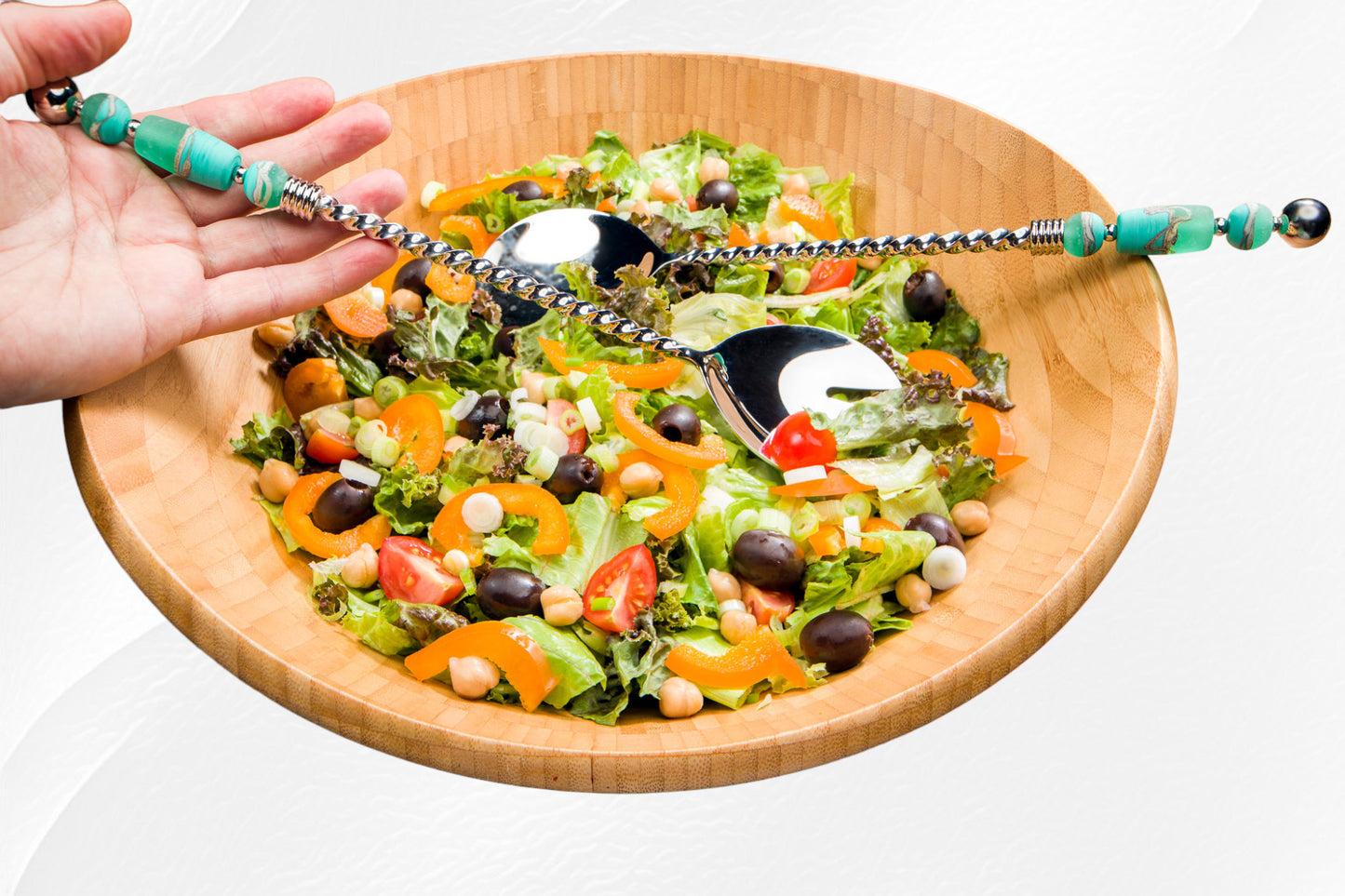 Handcrafted Glass Bead Salad Servers With SMOOTH Handles