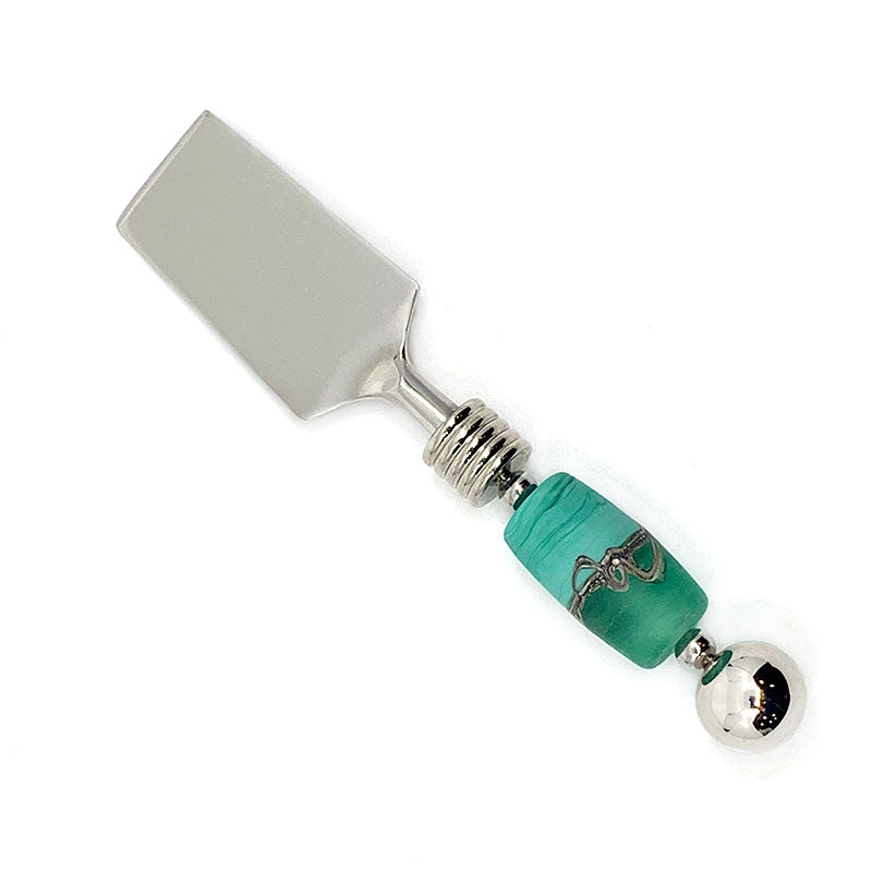 Stainless steel and handcrafted glass cheese knife