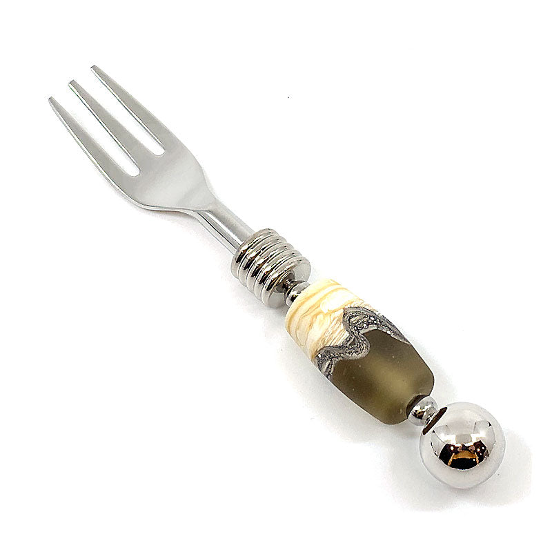 Stainless steel and handcrafted glass bead appetizer fork