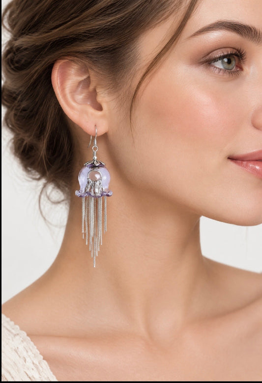 Glass Jellyfish Earrings with Sterling Silver Tentacles and Findings