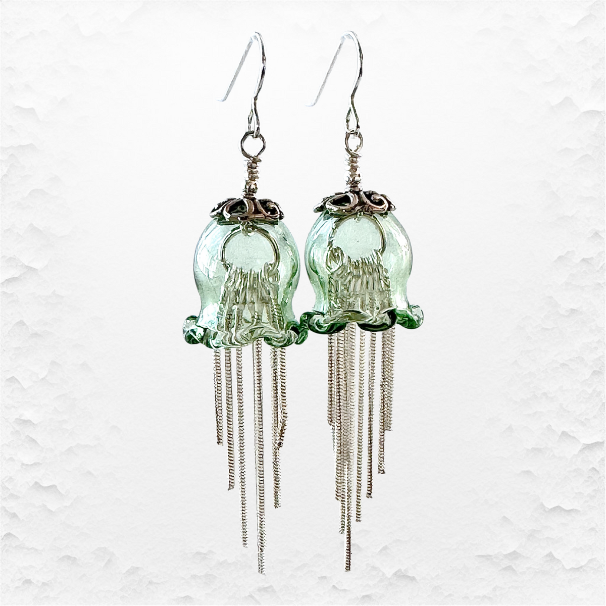 Glass Jellyfish Earrings with Sterling Silver Tentacles and Findings