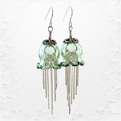 Glass Jellyfish Earrings with Sterling Silver Tentacles and Findings