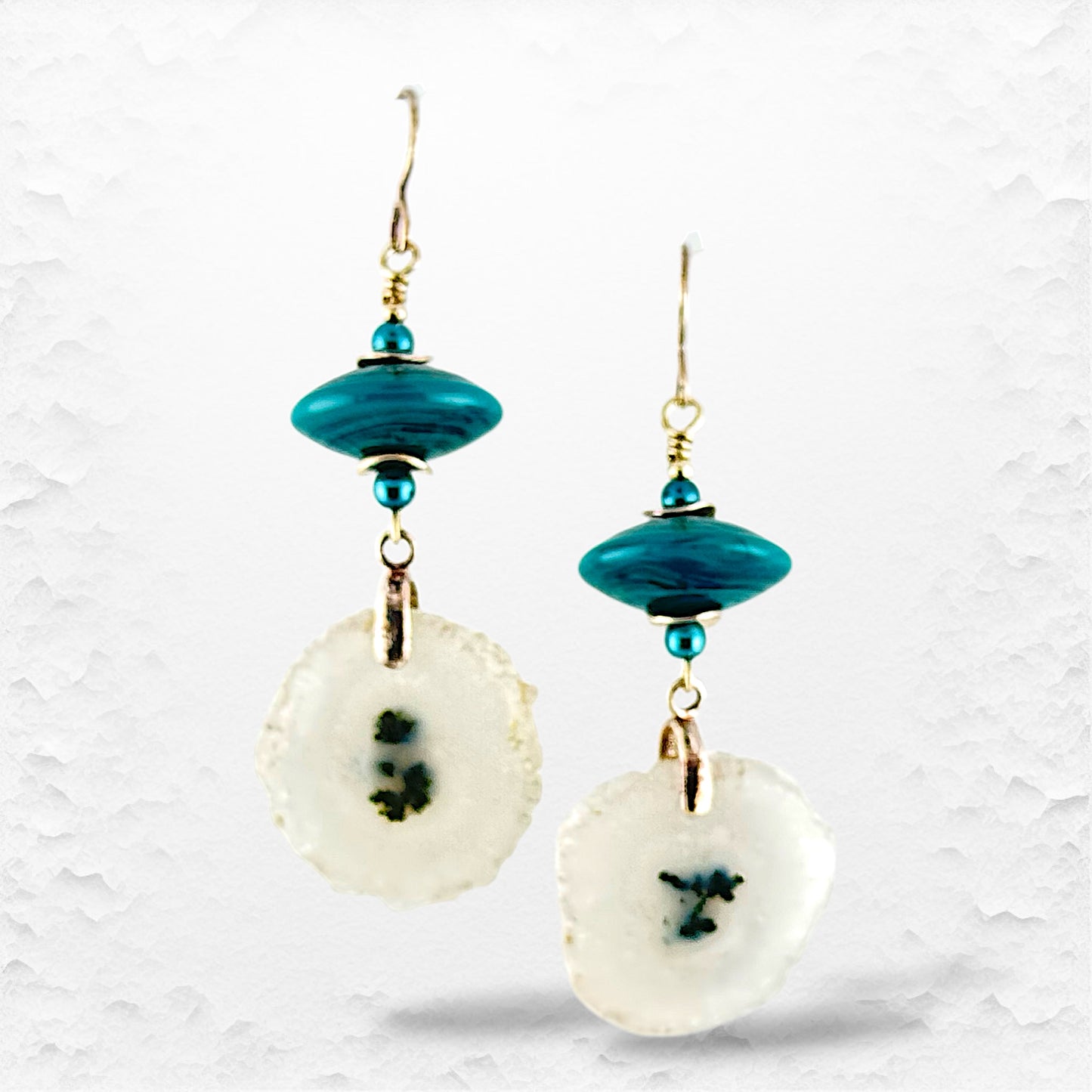 Handcrafted Glass Bead,  Solar Quartz Gemstone and Sterling Silver Earrings