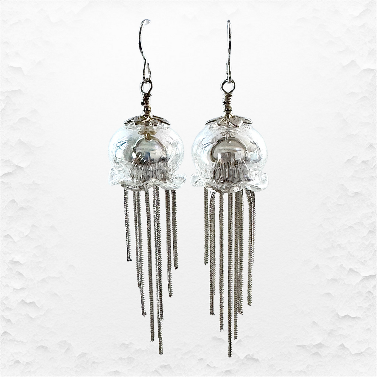 Glass Jellyfish Earrings with Sterling Silver Tentacles and Findings