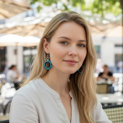 Hand Torched Silver Metallic Circle Glass Bead Earrings