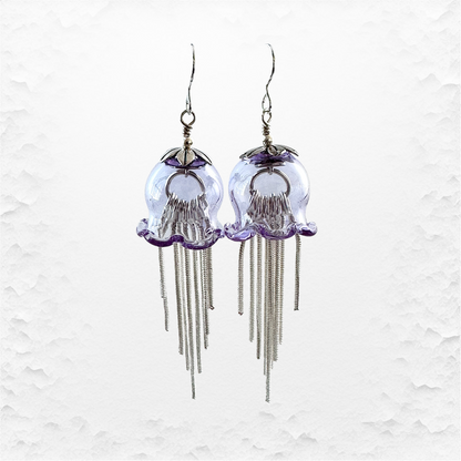 Glass Jellyfish Earrings with Sterling Silver Tentacles and Findings