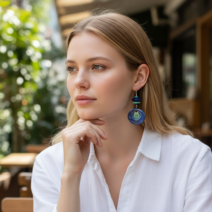 Handcrafted Glass Bead Earrings with Artisan Ceramics from Spain