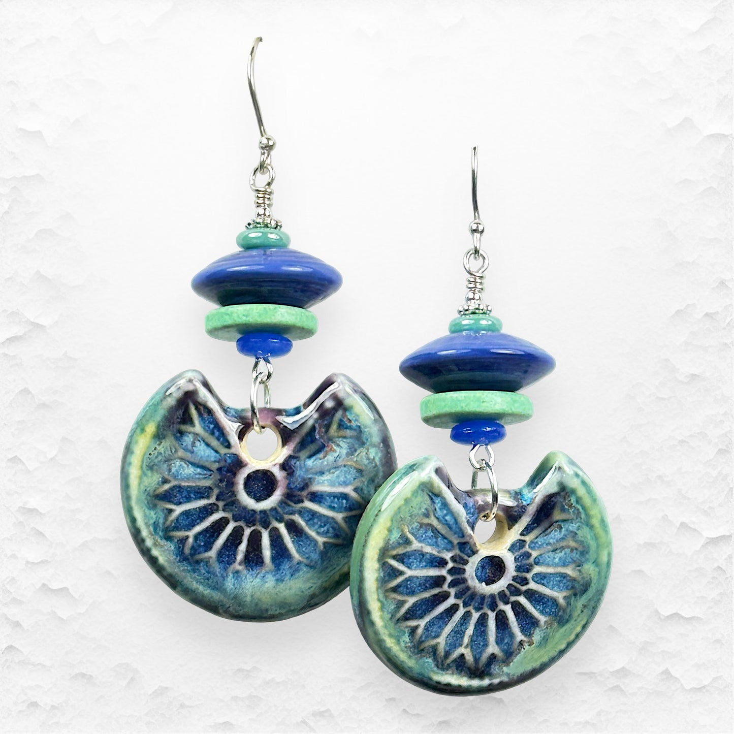 Handcrafted Glass Bead Earrings with Artisan Ceramics from Spain