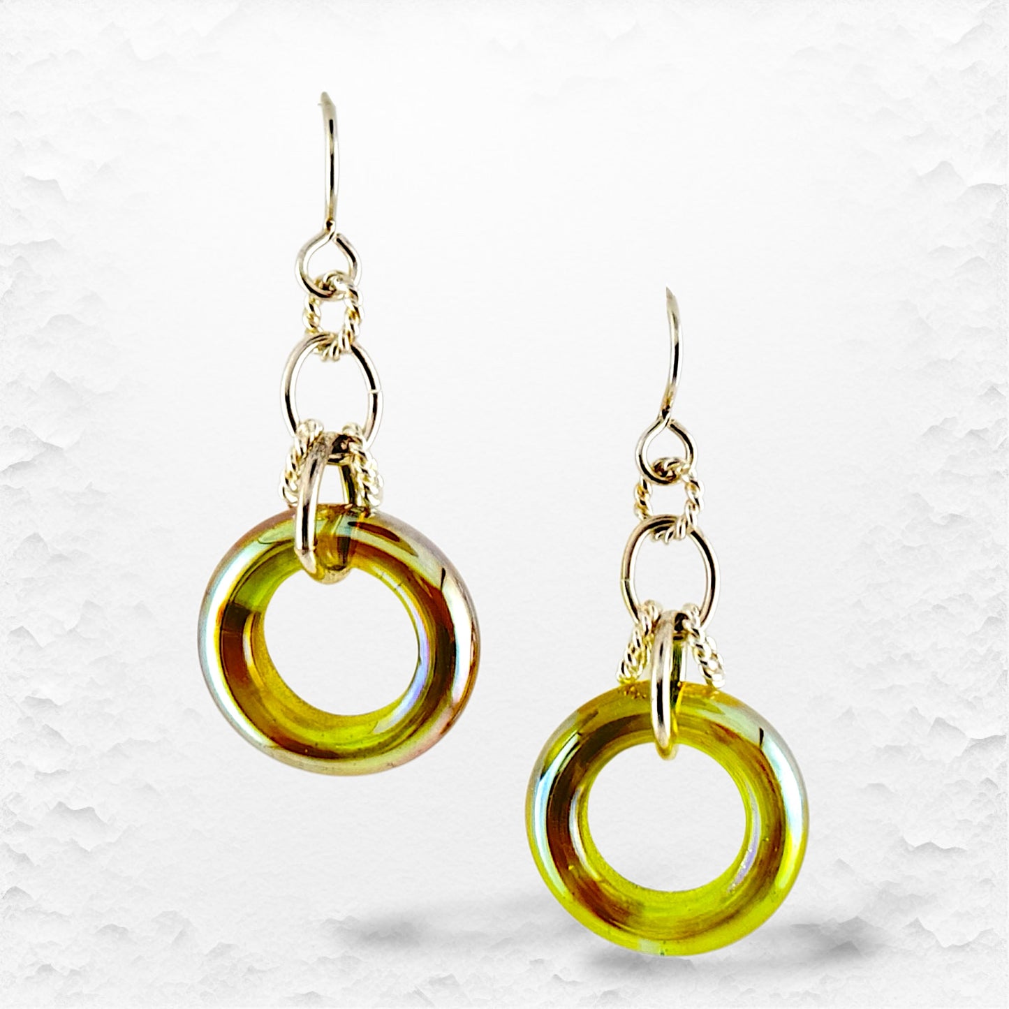 Hand Torched Silver Metallic Circle Glass Bead Earrings