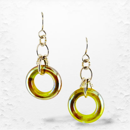 Hand Torched Silver Metallic Circle Glass Bead Earrings