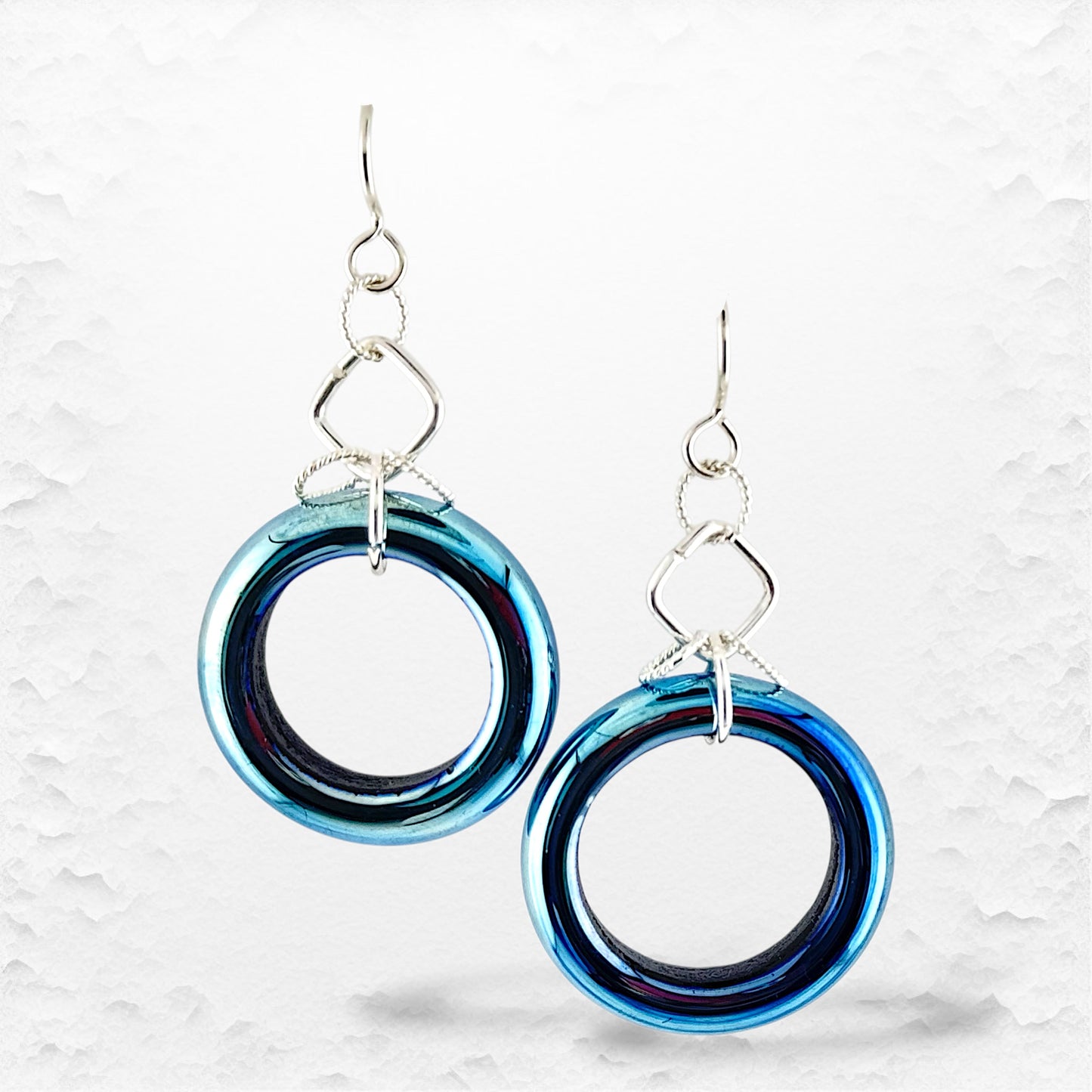 Hand Torched Silver Metallic Circle Glass Bead Earrings