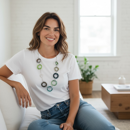 Stunning Hand Torched Silver Metallic Glass Circles Necklace