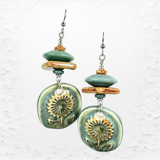 Handcrafted Glass Bead Earrings with Artisan Ceramics from Spain
