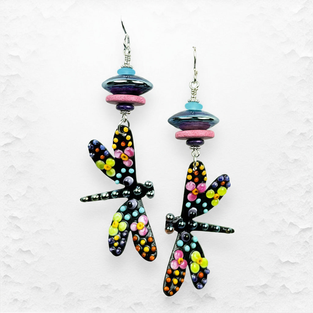 Colorful dragonfly-shaped earrings 