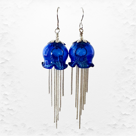 Glass Jellyfish Earrings with Sterling Silver Tentacles and Findings
