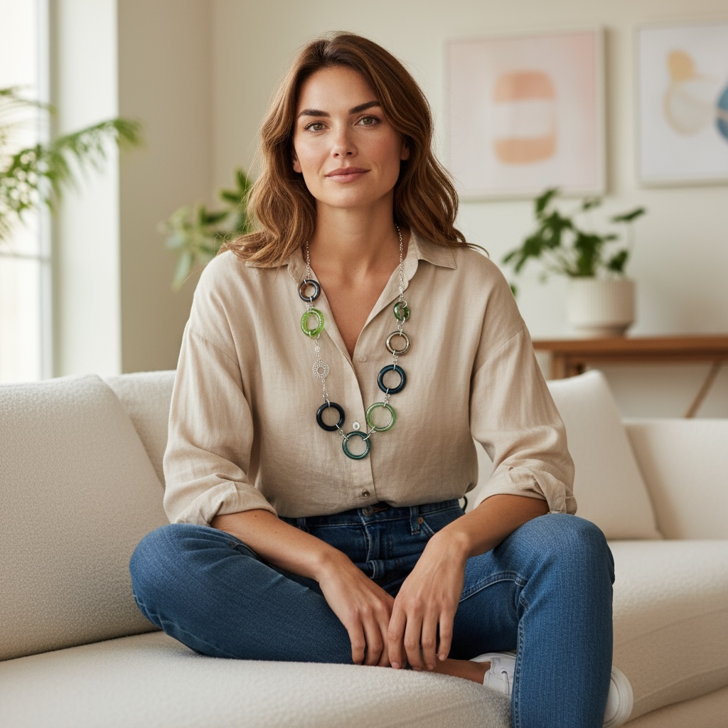 Stunning Hand Torched Silver Metallic Glass Circles Necklace