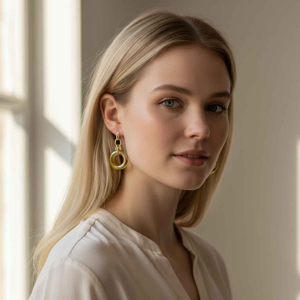 Hand Torched Silver Metallic Circle Glass Bead Earrings