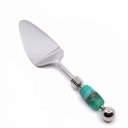 Stainless steel and handcrafted glass bead mini cake server. Handcrafted Beaded Cake Server