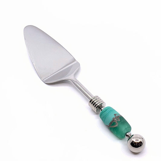Stainless steel and handcrafted glass bead mini cake server. Handcrafted Beaded Cake Server