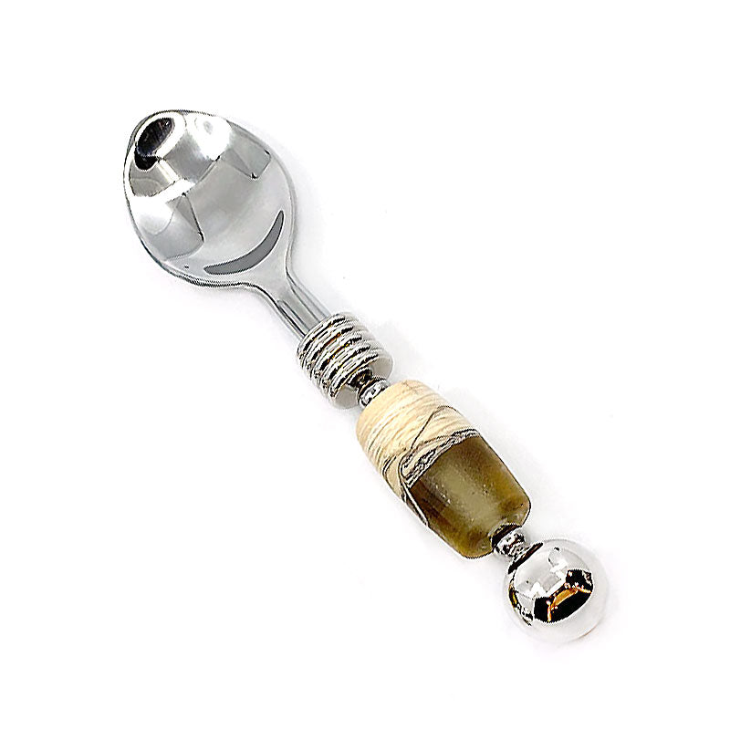 Stainless steel and handcrafted glass bead appetizer spoon