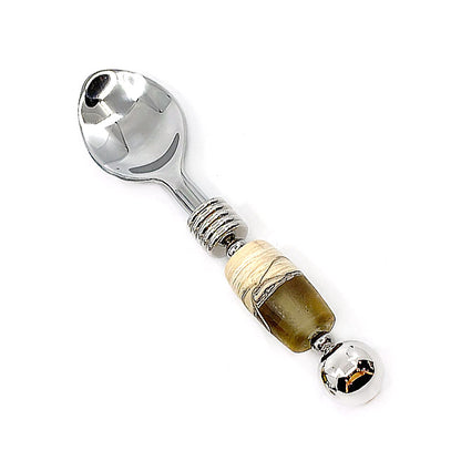 Stainless steel and handcrafted glass bead appetizer spoon